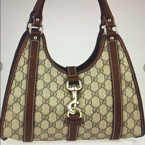 New! GUCCI Brown/Beige Coated Canvas Joy  Bag